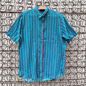 Vintage turquoise red stripe short sleeve button front shirt
